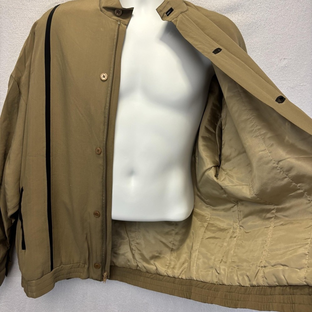 Vintage Roevelle 100% Silk Bomber Jacket Mens Large L Tan Lined Lightweight Zip - Picture 16 of 16